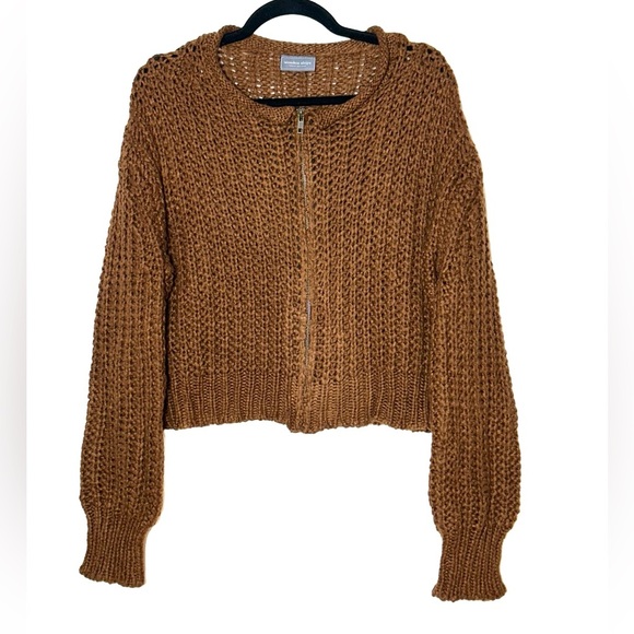 Wooden Ships Tara Zip Bomber Cardi in Brown, Size Medium-Large - Picture 2 of 13